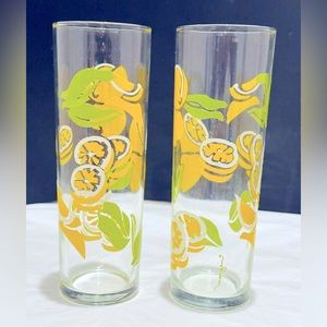 2 MCM Anthropologie Morgan Signed Citrus Yellow and Green Tall Glasses